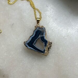 Druzy Orca Agate Pendant Gold Electroplated Necklace